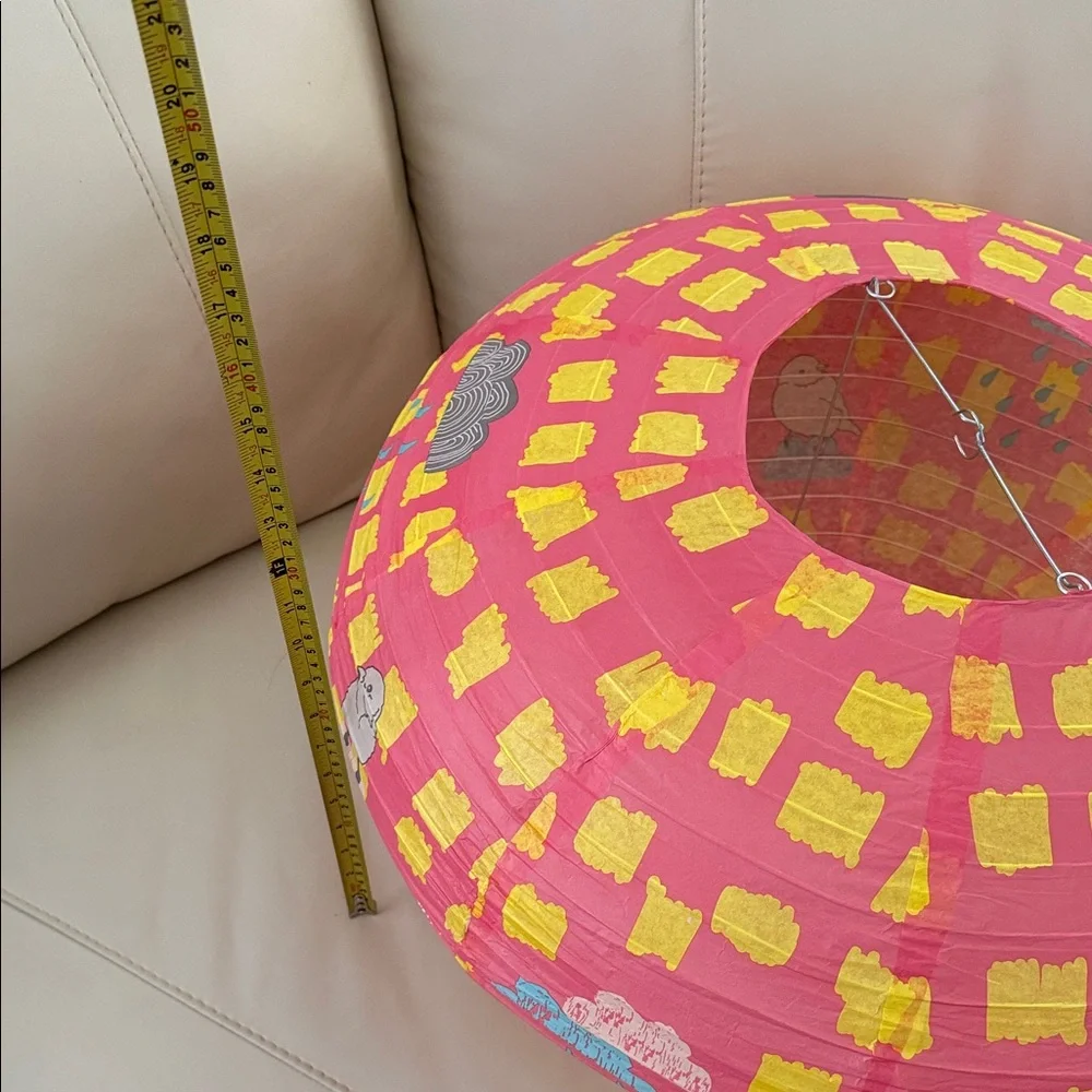 Mimi'Lou Pink & Yellow Birds & Clouds Paper Lantern NEW